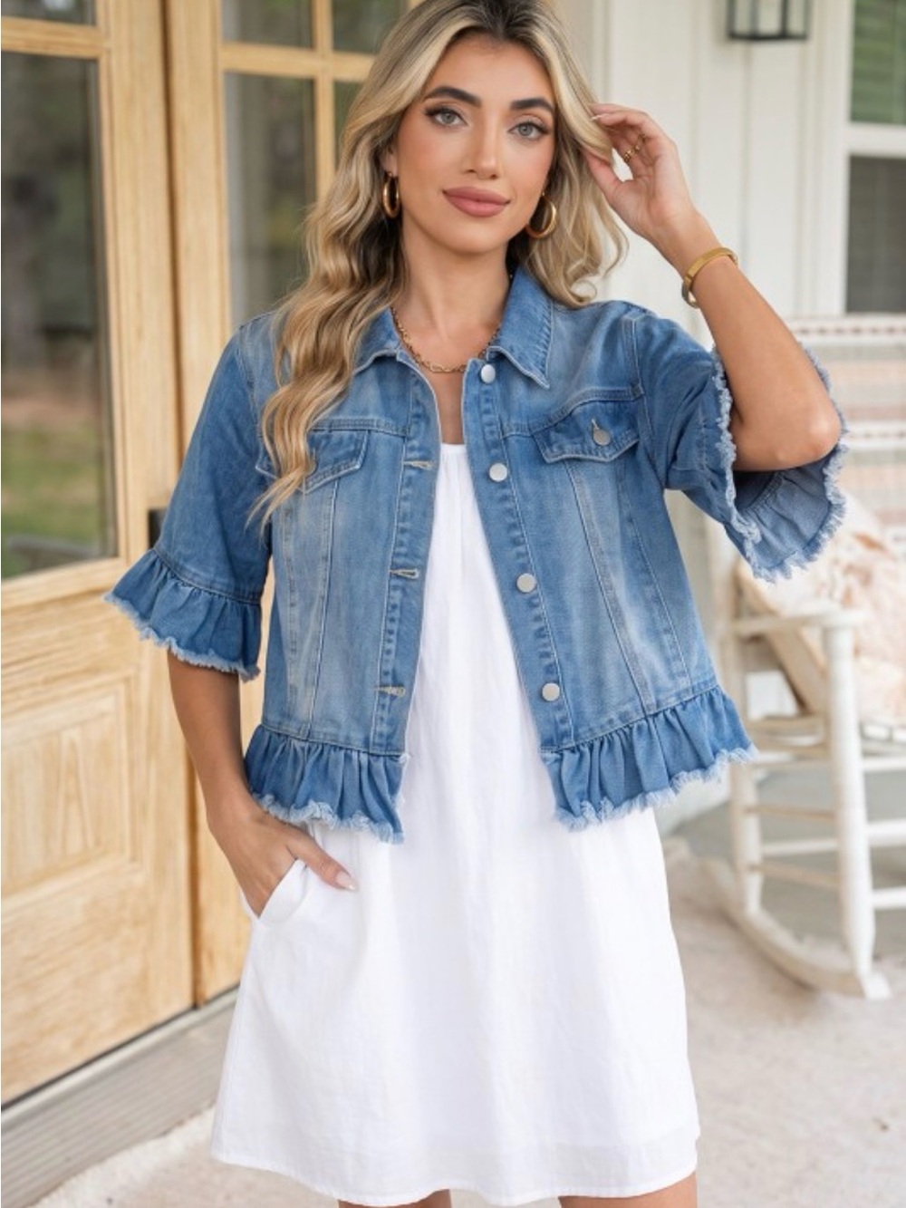 ❤️‍🔥Fall Must Have❤️‍🔥 Denim Ruffle Hem Jacket - Blue